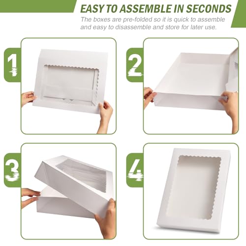 Rarapop Large White Bakery Boxes with Window - 16x11x2.5 Inch, 4 Pack
