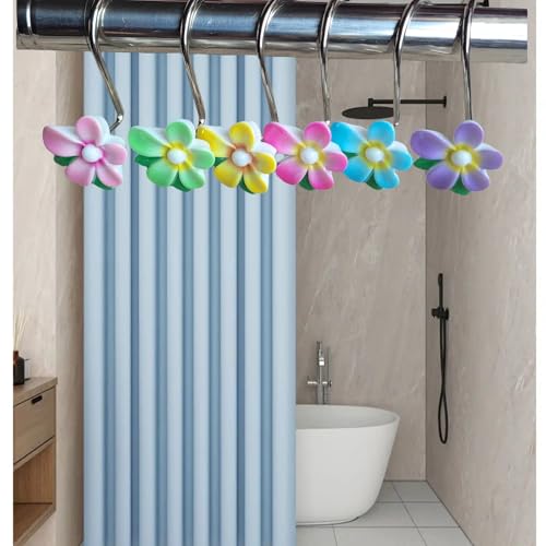 TwoFish Decorative Christmas Tree Shower Curtain Hooks - Set of 12 (Colorful Flower)