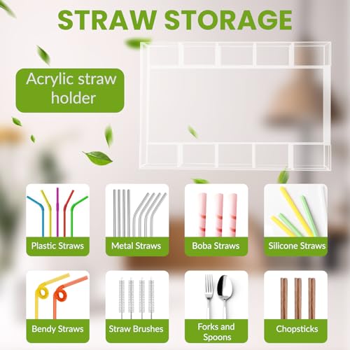 9.8-Inch Acrylic Straw Holder - Reusable Organizer for Straws