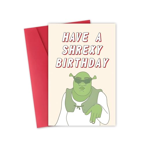 Detuca Shrexy Birthday Meme Card - Funny Old & New Job Card, 8x5.3 inch DTK-268