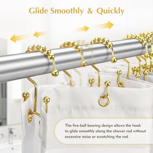 Gold Shower Curtain Hooks - 12 Pcs Rust Proof 304 Stainless Steel