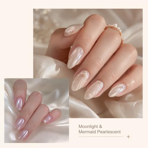Uellipapy White Pearl & Pink Aurora Chrome Nail Powder Set