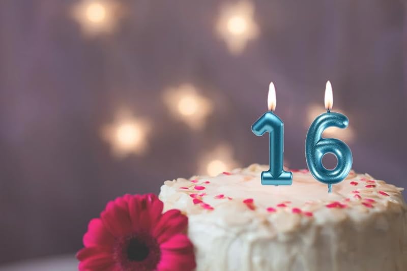 Glitter Blue 16th Birthday Candle Set | Number 16 & 61 Cake Toppers