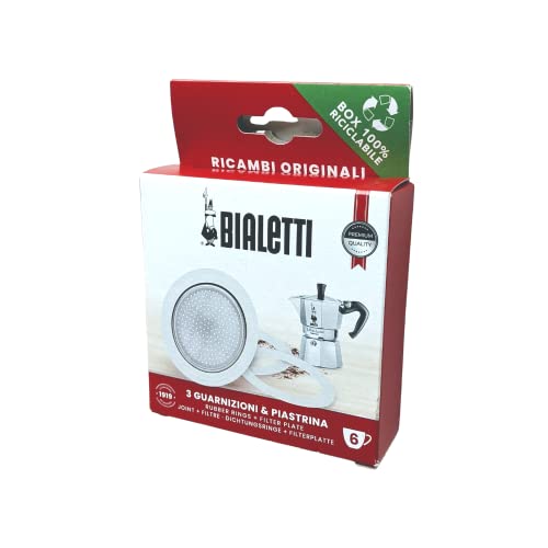 Bialetti Moka Express Spare Parts - 6 Cup Gaskets & Filter Plate