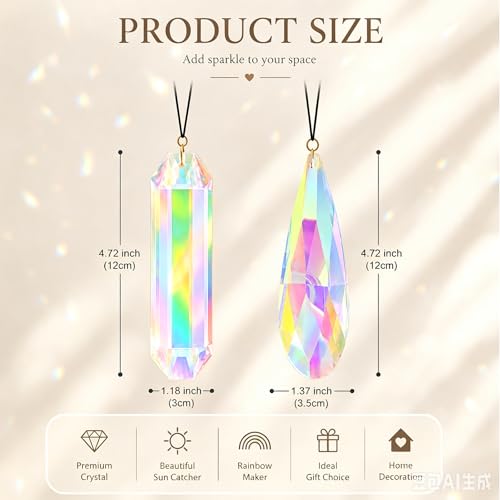 OULANITE Crystal Sun Catchers for Windows - 2 Pack Rainbow Prism Decor