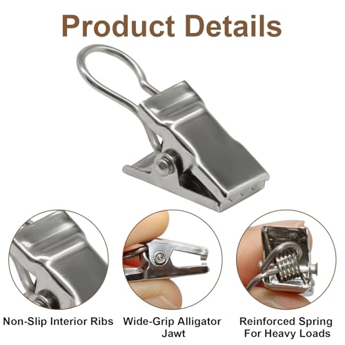 50 Pack Silver Heavy Duty Curtain Clips - Sturdy Metal Hooks