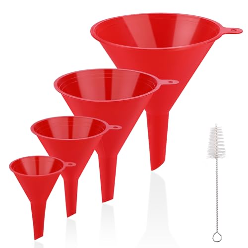 4-Piece Plastic Kitchen Funnel Set with Cleaning Brush - Food Grade Durable Funnels for Cooking & Lab Use