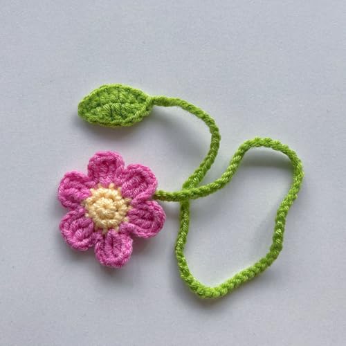 TUCEWP Handmade Crochet Pink Flower Bookmark for Book Lovers and Readers
