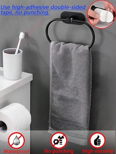 DEKMILE Matte Black Hand Towel Ring - Adhesive Wall Mounted Towel Holder