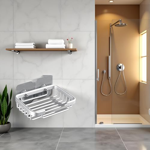 Stainless Steel Soap Holder - Adhesive No-Drill Shower Wall Soap Shelf