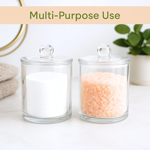 Acrylic Qtip Holder Bathroom Set - Pack of 2 Clear Storage Jars