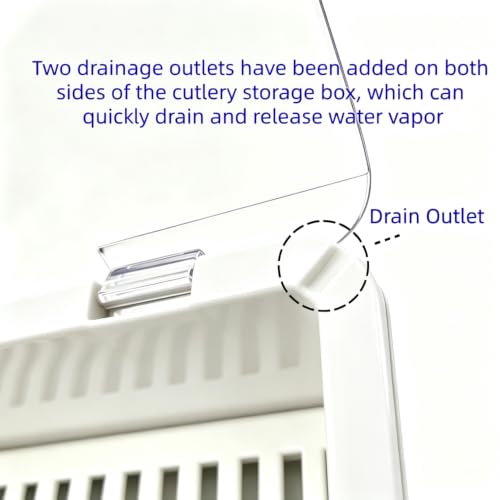 White Flatware Tray with Clear Lid and Drainer - Kitchen Organizer
