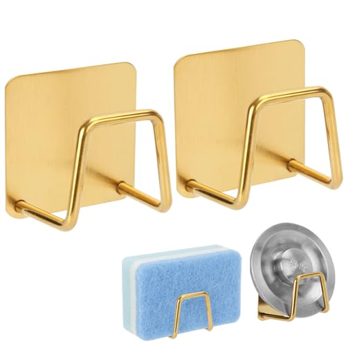 Gold Adhesive Sponge Holder for Kitchen Sink - Rustproof & Quick Drying