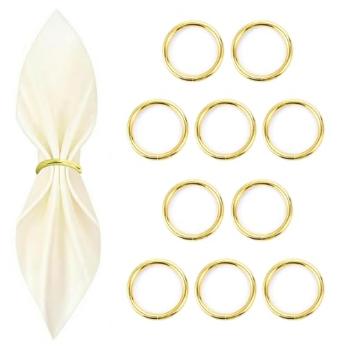 Gold Stainless Steel Napkin Rings - 10 Pcs Round Set for Table Decor