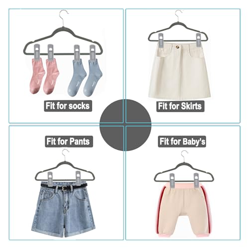 TOFIIGREM Hanger Clips Perfect for Velvet Hangers (Grey, 20 PCS),