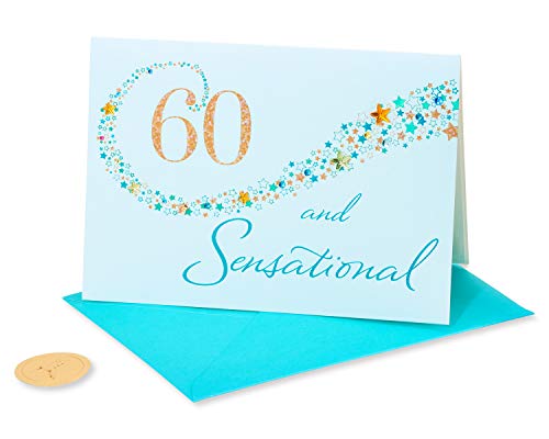 Papyrus 60th Birthday Card - Shimmering Gold Foil & Stars