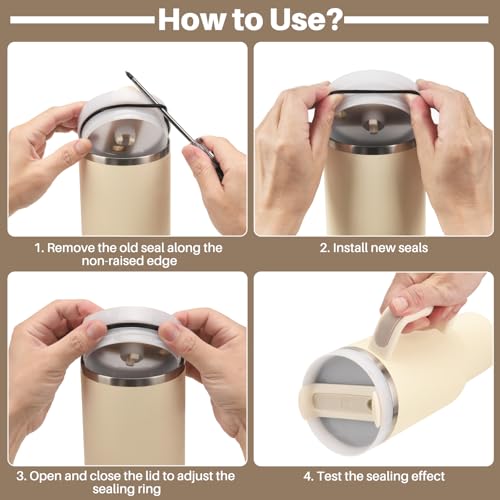 4 Pack Lid Gaskets Seals.Fit Stanley 40oz Adventure Quencher H2.0 & IceFlow tumblers. Leak - proof, keep drinks hygienic.Includes 4 straws and 1 brush