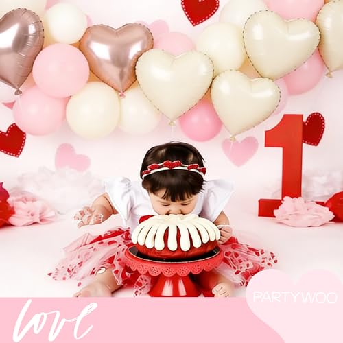 PartyWoo Pink and White Heart Foil Balloons - 15pcs 18 Inch