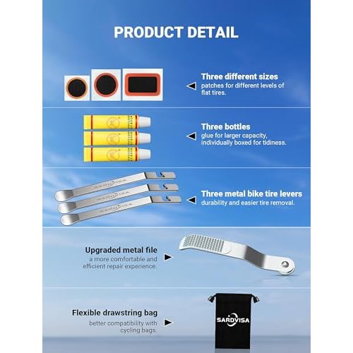40 PCS Bike Tire Repair Kit, Bicycle Inner Tube Puncture Patch Kit with 30 PCS Tire Patches & 3 PCS Stainless Steel Tire Levers, Portable Bike Tire Patch Kit for Mountain and Road Bike