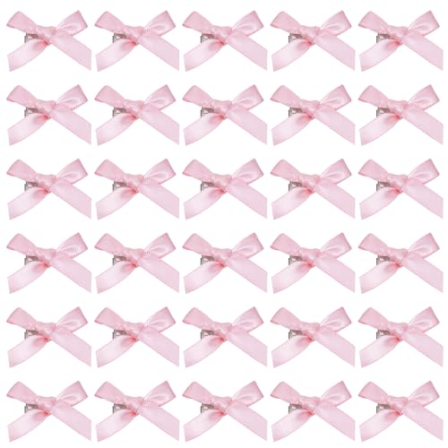 Mini Satin Hair Bow Clips 30Pcs Ribbon Bowknot Barrettes for Women Girls