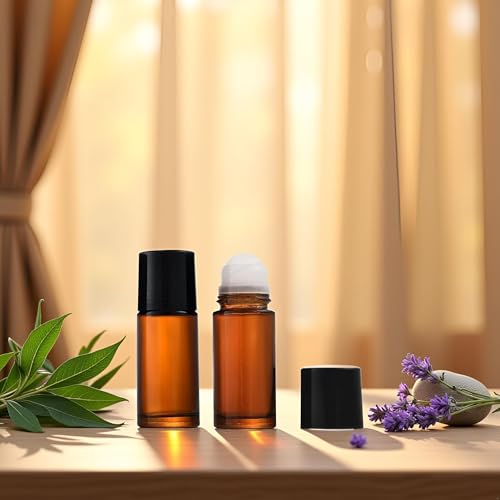 50ml Brown Glass Essential Oil Roller Bottles Refillable 2 Pack