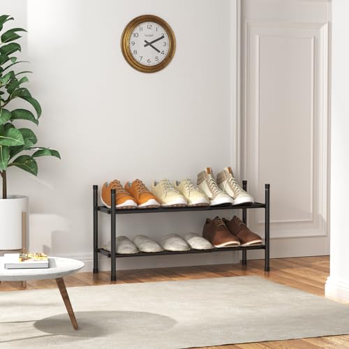 Expandable 2-Tier Shoe Rack - Adjustable Metal Organizer for Entryway & Closet