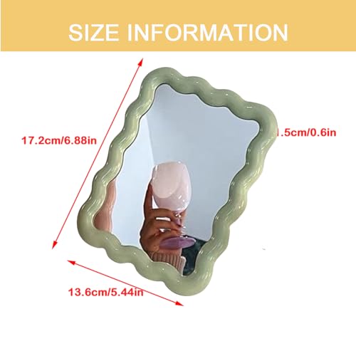 Green Wavy Irregular Desk Makeup Mirror with Adjustable Bracket