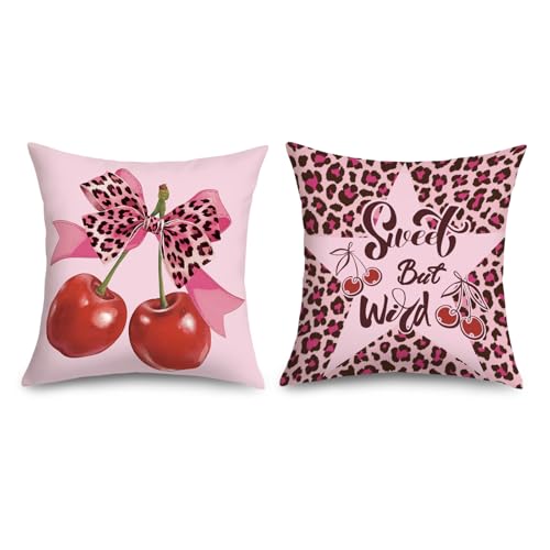 Set of 2 Pink Bow Leopard Velvet Throw Pillow Covers - 18x18