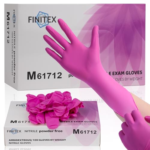FINITEX Rose Red Nitrile Disposable Gloves - 3.5mil Powder-Free (Small)