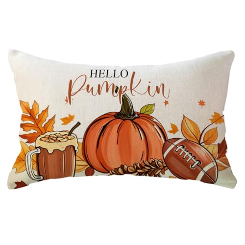Fall Pumpkin Throw Pillow Cover 12x20 Inch - Coffee