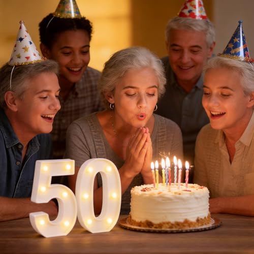 50th Birthday LED Marquee Number Lights - 8.66 Inch Light Up 50 Sign