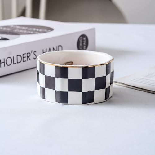 YOSCO Ceramic Checkered Paper Clip Holder - Black-01 Desk Organizer