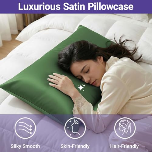 Satin Pillowcases Set of 2 - Sage Green Cooling Standard 20x26"