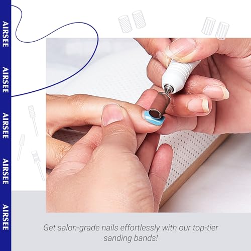 AIRSEE Nail Drill Sanding Bands 100-Piece Set 180 Grit Medium with Mandrel