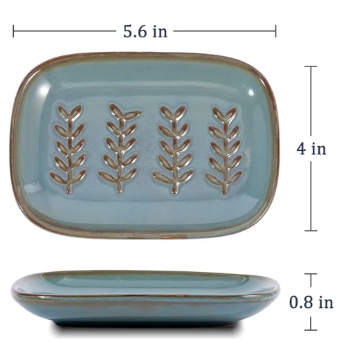 HighHerz Blue Ceramic Soap Dish - Aesthetic Soap Holder for Shower
