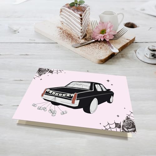 Gothic Halloween Anniversary Card Spooky Hearse Greeting Card