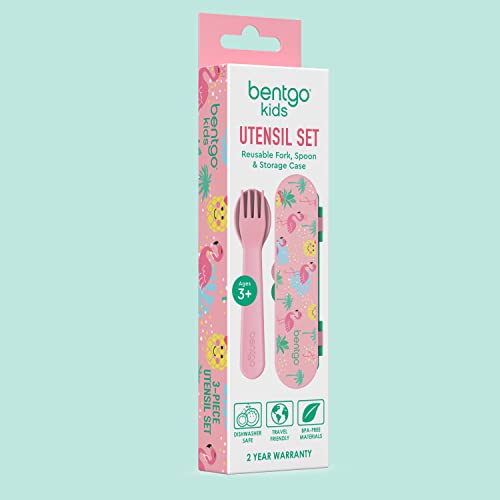 Bentgo Kids Utensil Set with Travel Case - Tropical - BPA-Free Fork & Spoon