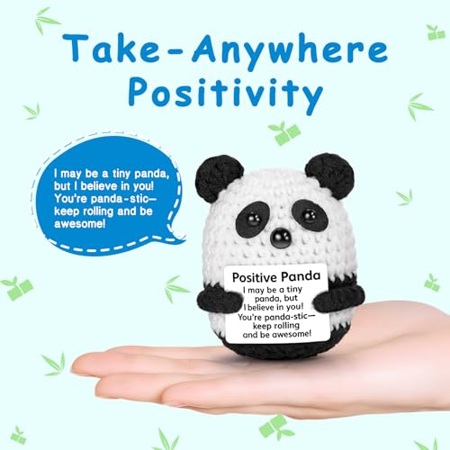 Black Positive Crochet Panda Plush Toy - Handmade Emotional Support Gift for Women & Men