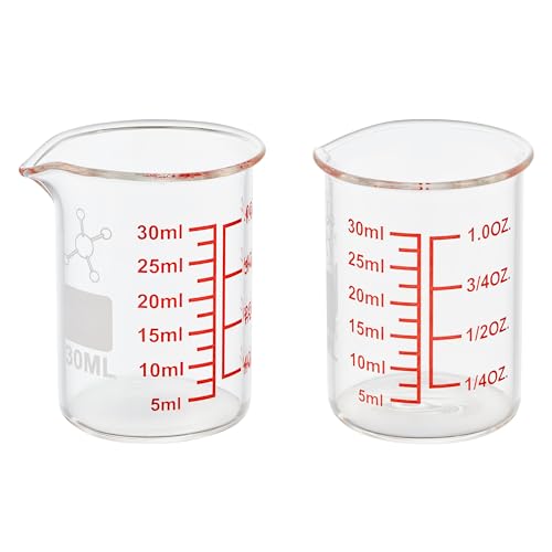 30ml Borosilicate Glass Measuring Cup - V-Spout Beaker (Pack of 2)