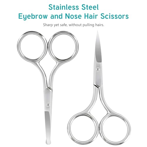 Kootinn Facial Hair Grooming Scissors Set - Stainless Steel Safety Tip Clippers