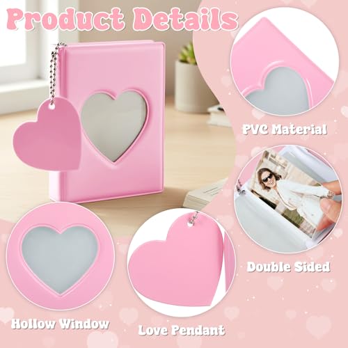 Mini Photocard Binder Album with 32 Pockets - Pink Heart Design