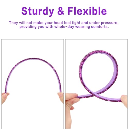 Uintoon Mardi Gras Glitter Headbands for Girls 3 Pack Sparkly Hair Bands