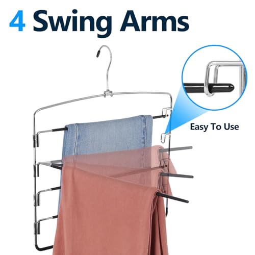 Feasteery 1-Piece 5-Tier Closet Pants Hangers with Swing Arms – Space Saving Storage