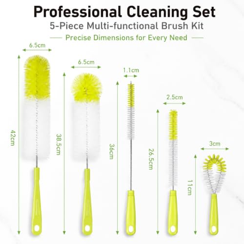 Tayiamel Green 5-Piece Bottle Brush Set with Straw Cleaner