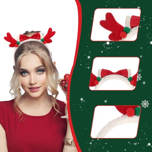 Christmas Reindeer Antler Headband Fluffy Deer Hair Hoop for Party