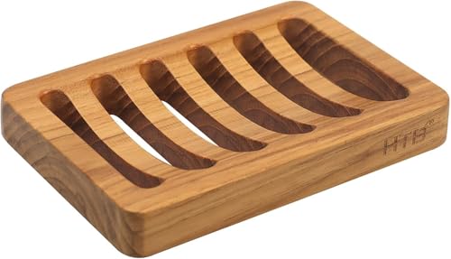 Teak Wood Slotted Soap Holder - 1pc Non-Slip Design for Kitchen Sink