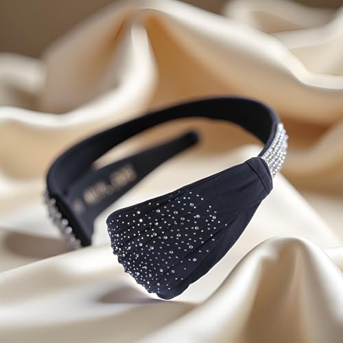 Cauaoa Black Rhinestone Makeup Headband Soft Elastic Hair Wrap