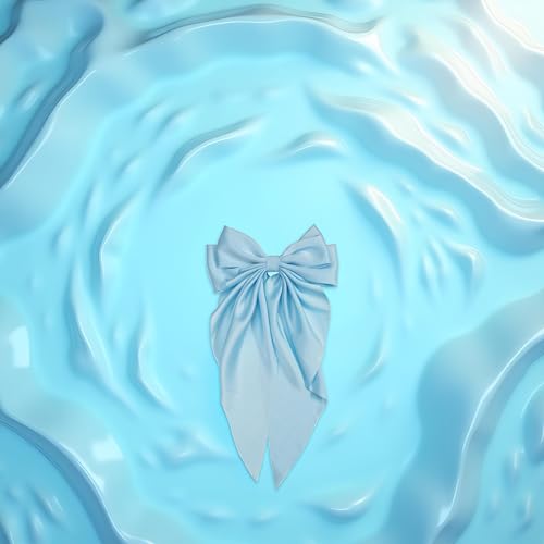 Jumbo Satin Bow Hair Barrette with Long Tails Light Blue