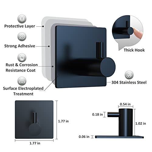 VIS'V Black Adhesive Towel Hooks - 4 Durable Wall Hooks