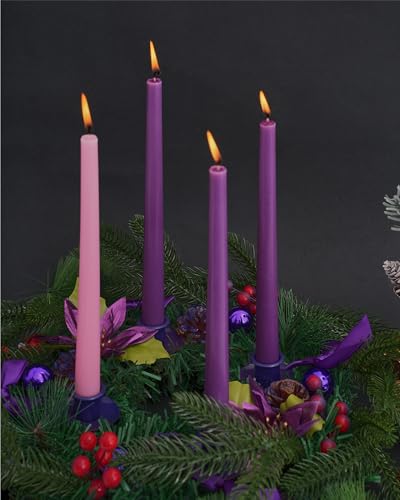 Viyffo 10-Inch Advent Taper Candles - 4 Pack Unscented Smokeless Wax